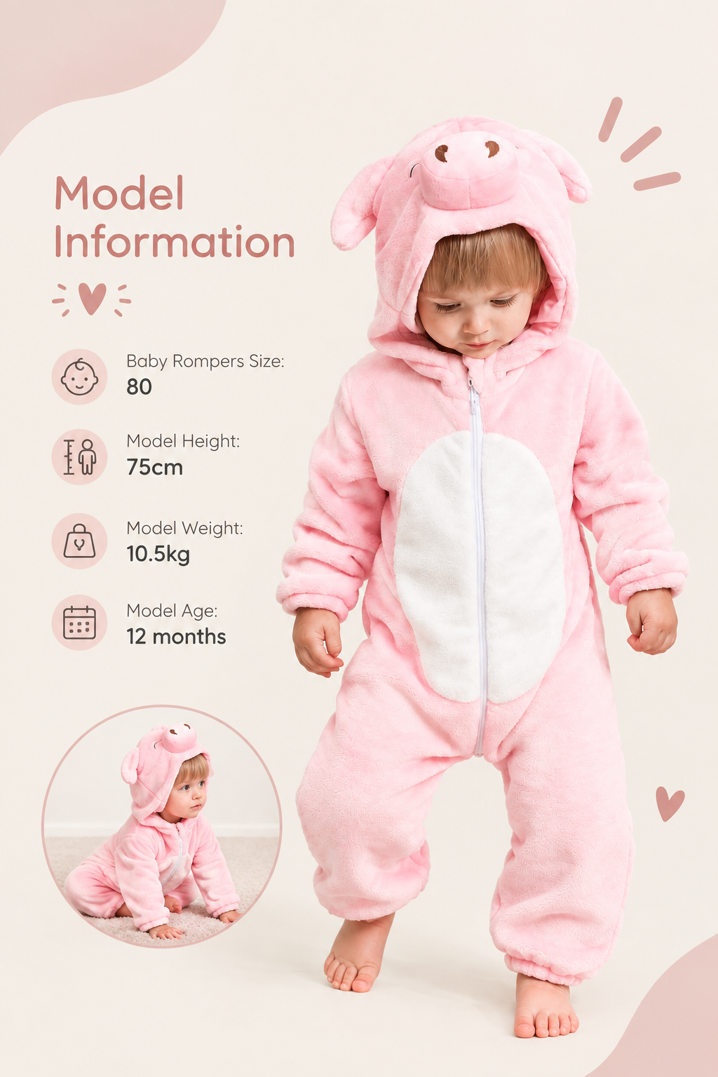 Unisex Baby Animal Costume Flannel Hooded Romper Cosplay Jumpsuit